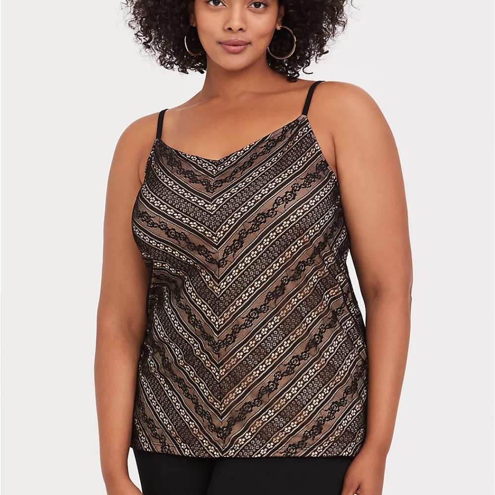 Torrid, lace tank, size 4, black/tan, plus size